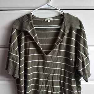 Max Studio Olive and White Striped Crop Top